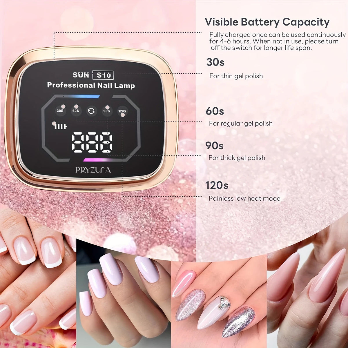 36 LEDS Rechargeable Nail Dryer Cordless Lamp 108W for Manicure and Curing All Gel Nail Polish at Home DIY Salon