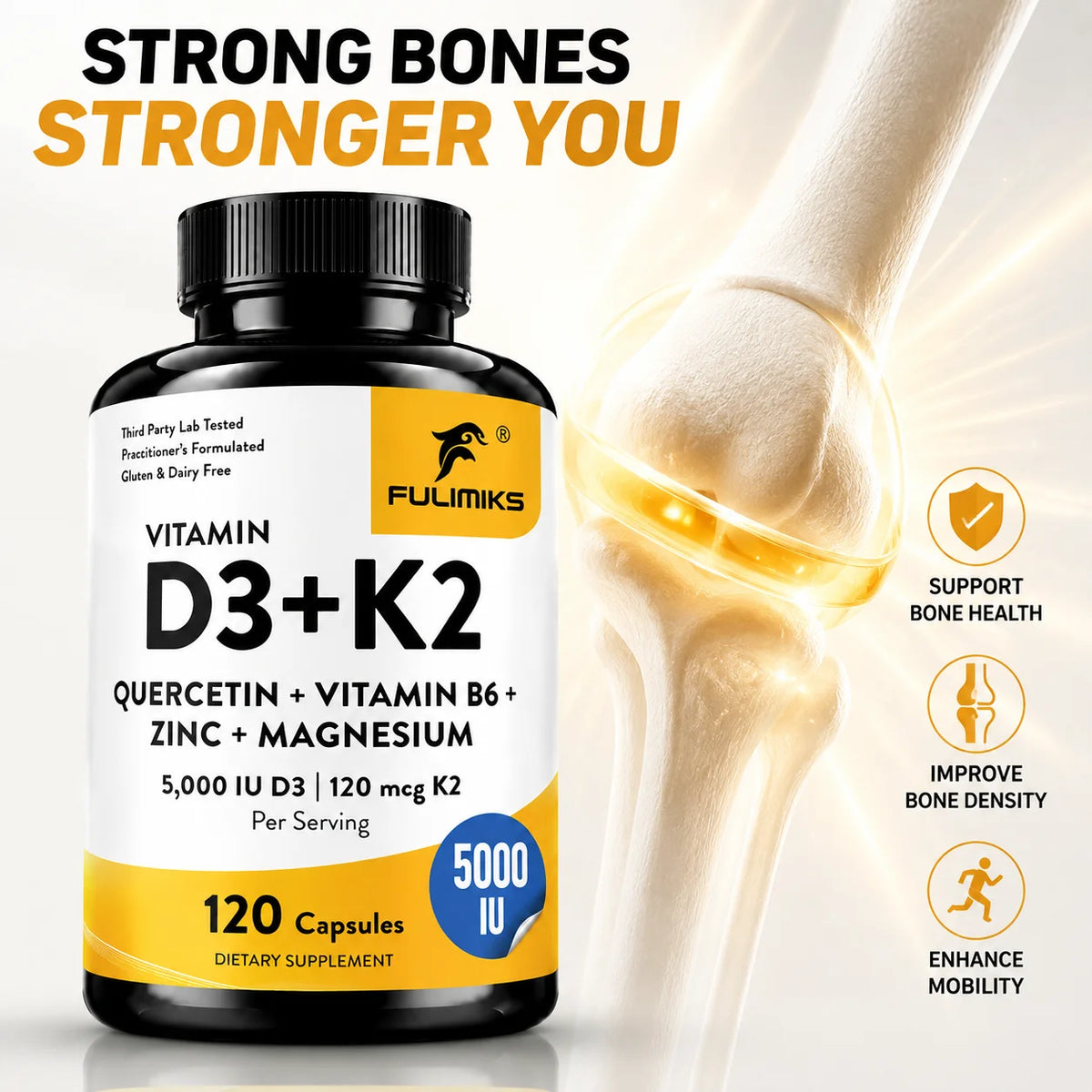 Vitamin D3 K2 Supplement, with Zinc, for Calcium Absorption, Bone Regeneration, Immune Support, Heart & Muscle Health