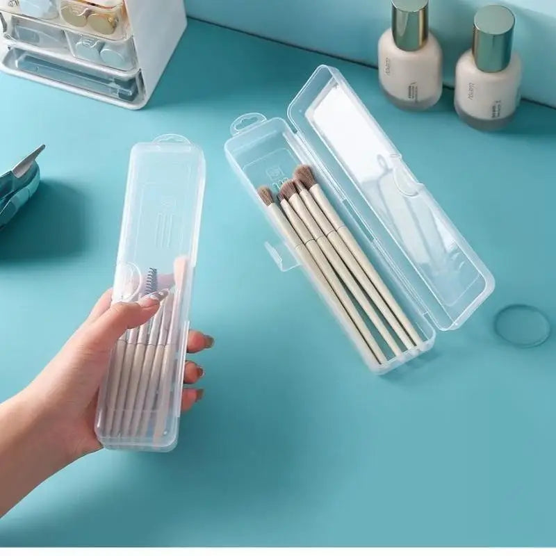 3PCS Transparent Makeup Brush Organizer CaseTravel Cosmetic Brush Storage Box Dustproof Snap-Close Holder With Hanging Loop