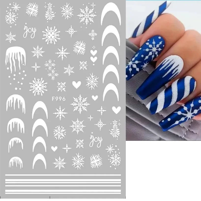 5D White Snowflakes Embossed Nail Art Stickers Winter Charm Decals Self Adhesive Christmas New Year Slider Decoration Manicure