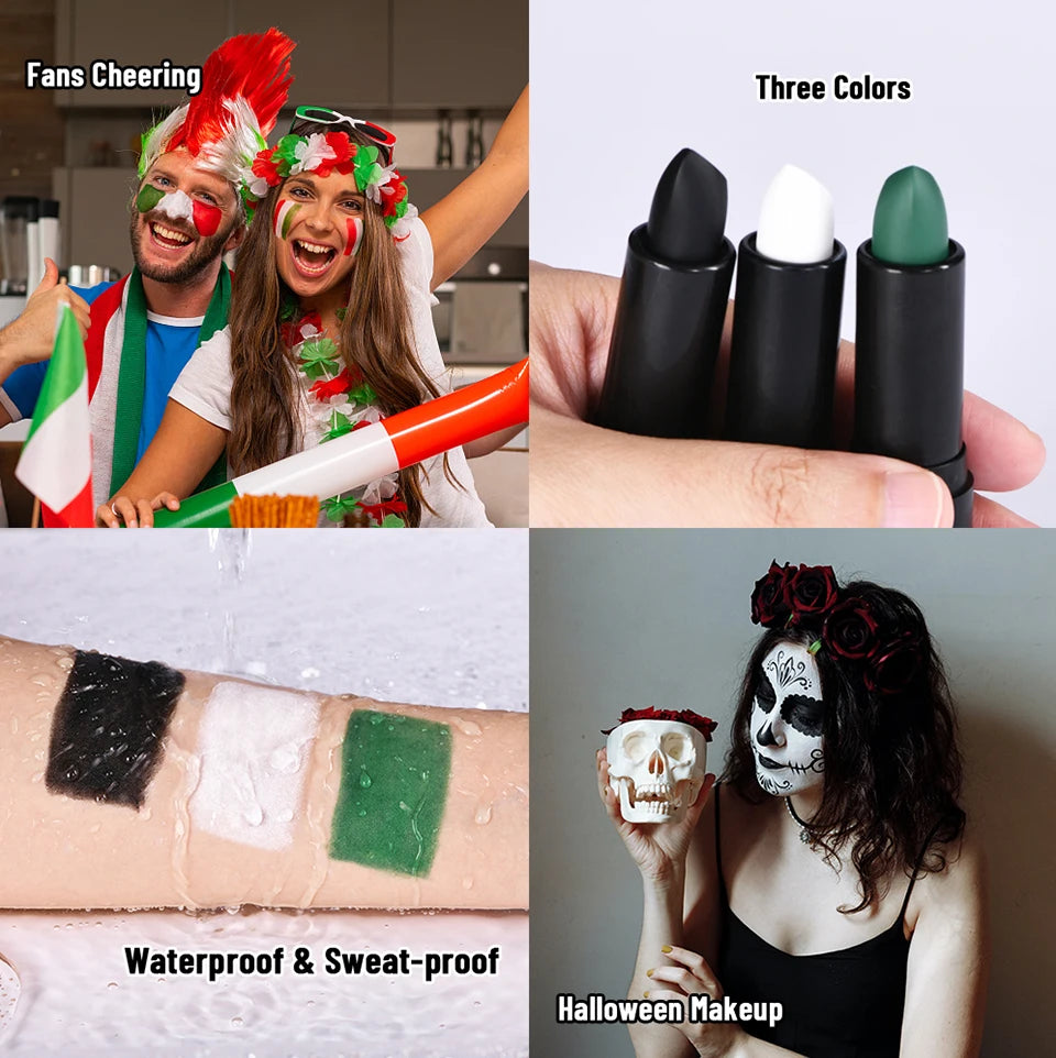 Black Eye Face Body Paint Stick Cream Eyeblack Tube Black Body Painting Sticks for Halloween Cosplay Joker Makeup