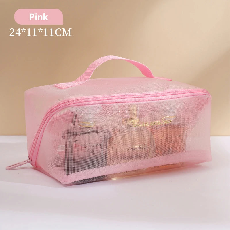 New Transparent Mesh Pillow Cosmetic Bag Travel Tote Makeup Toiletry Storage Pouch Washbag Large Capacity Organizer Zipper Bags