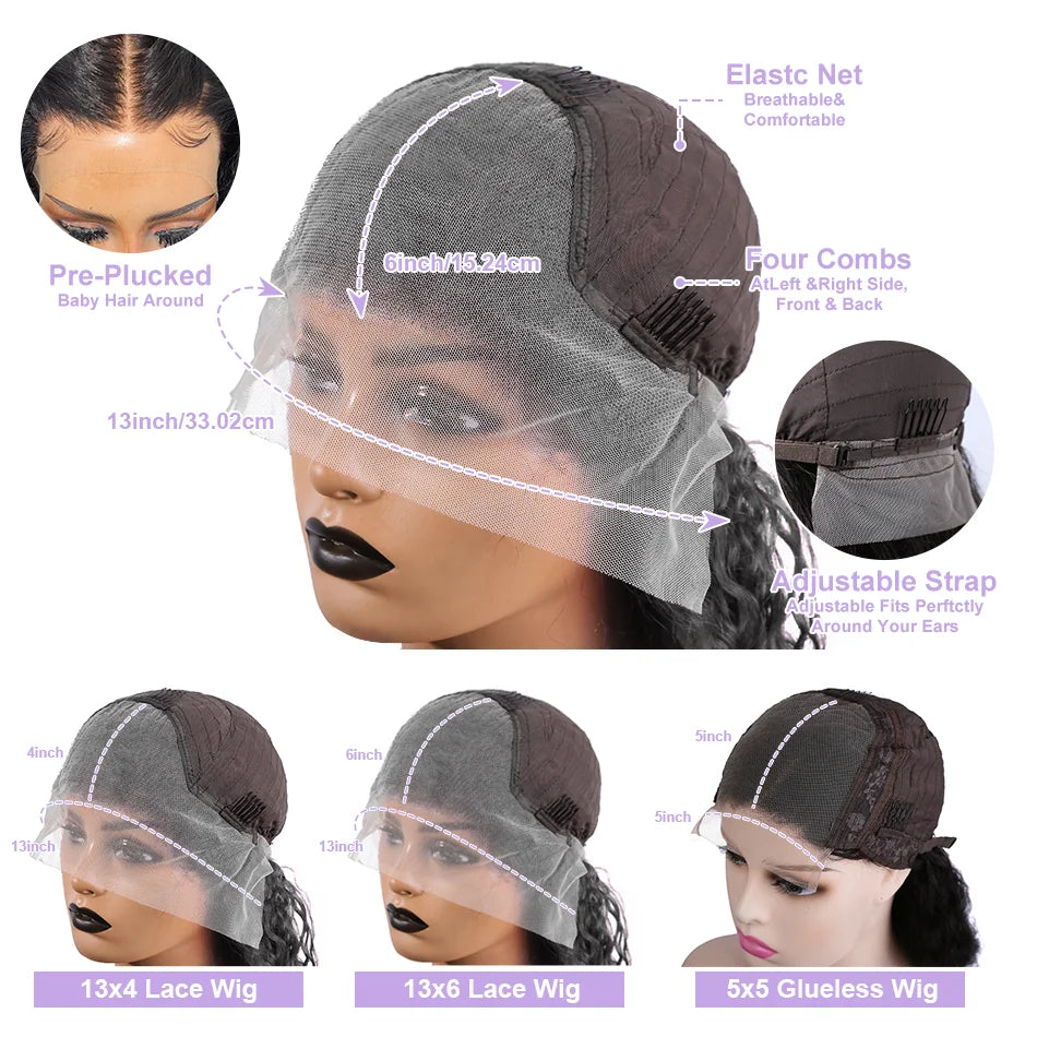 100% Human Hair Short Bob Wigs 13x4 Pre Plucked Human Hair Wig  13x6 Human Hair Deep Wave Human Hair Wigs For Black Women 5x5 Glueless HD Lace Front Wig Ready to Go