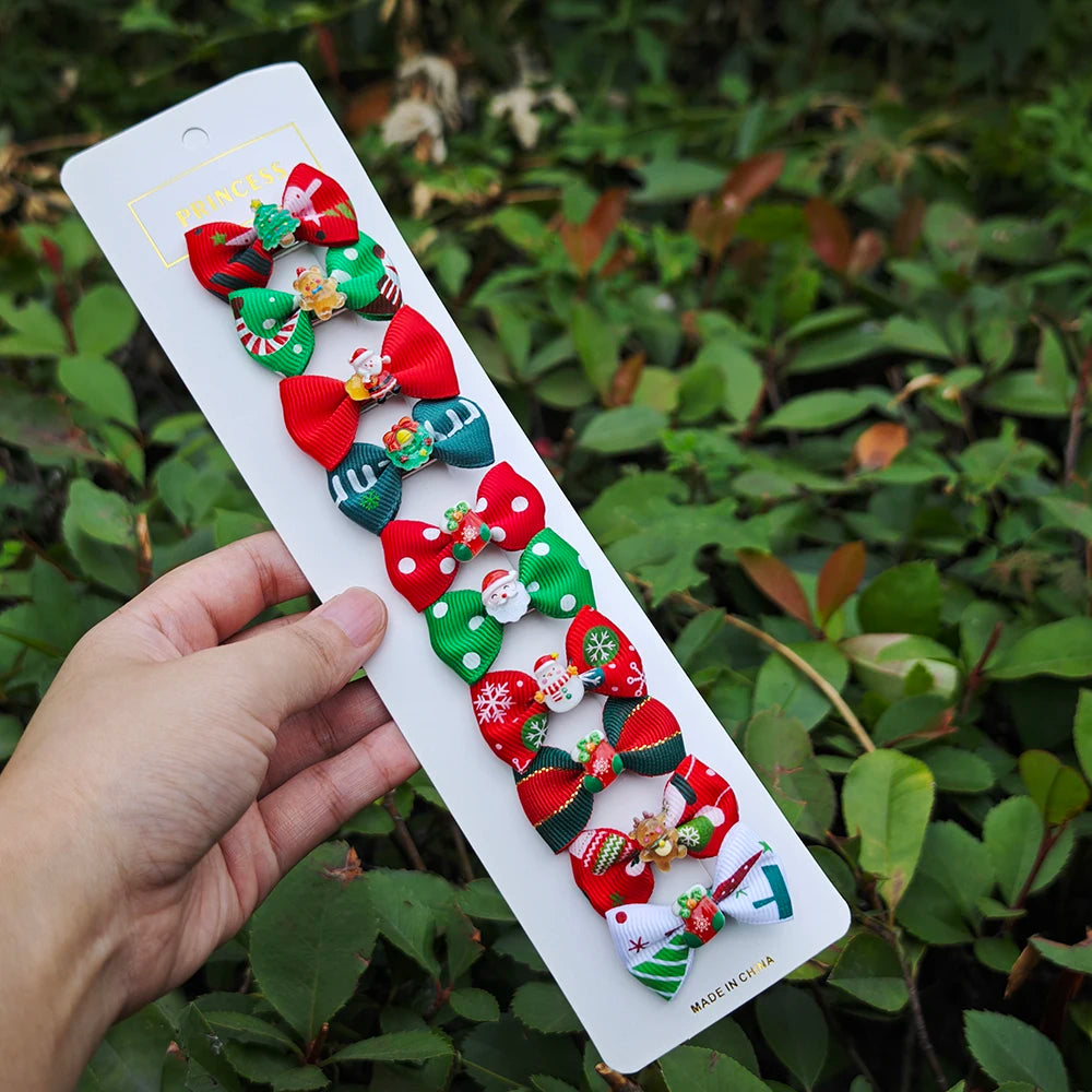 20Pcs Christmas Pet Hair Clips Santa Snowman Bowknot Dog Cat Hair Barrettes Puppy Kitten Holiday Party Grooming Hair Accessories