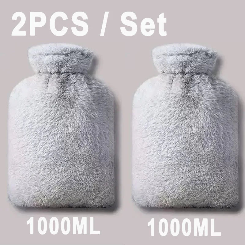 2025 Hot Water Bottle with Cover 1L for Bed Hand Foot Warmer Hot Water Bag Neck Shoulder Pain Menstrual Cramps Hot Compress