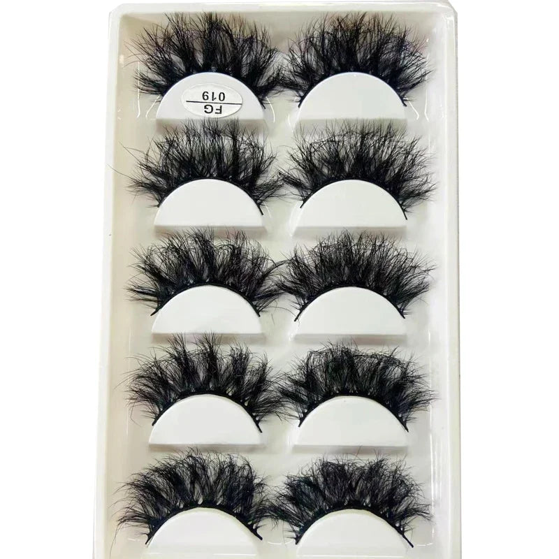 HBZGTLAD 5Pairs Handmade Mink Lashes Short False Eyelashes Dense Natural Long Messy Eye Lashes Reusable Stage Makeup Eyelashes