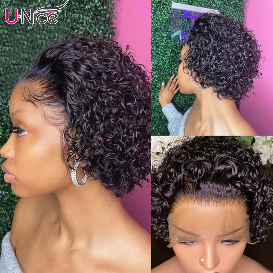 Unice Hair 13x1 Lace Pixie Cut Wig 100% Human Hair Short Curly Wigs for Women Wavy Afro Wigs