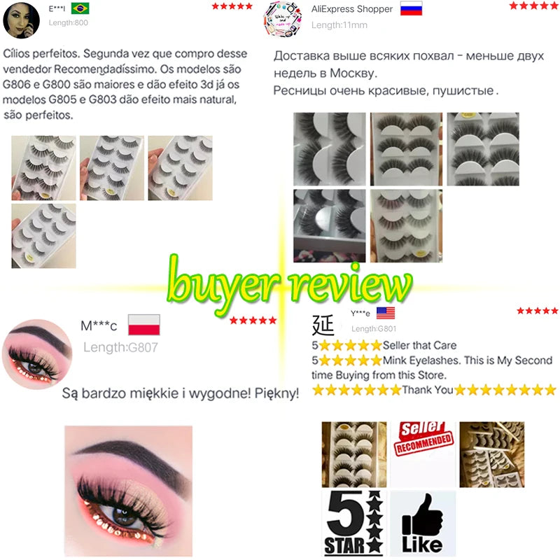 5 Pairs Mink EyeLashes 3D False Lashes Winged Thick Makeup Eye Lash Dramatic Lashes Natural Volume Soft Fake Eye Lashes G800