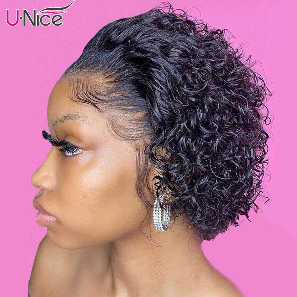 Unice Hair 13x1 Lace Pixie Cut Wig 100% Human Hair Short Curly Wigs for Women Wavy Afro Wigs