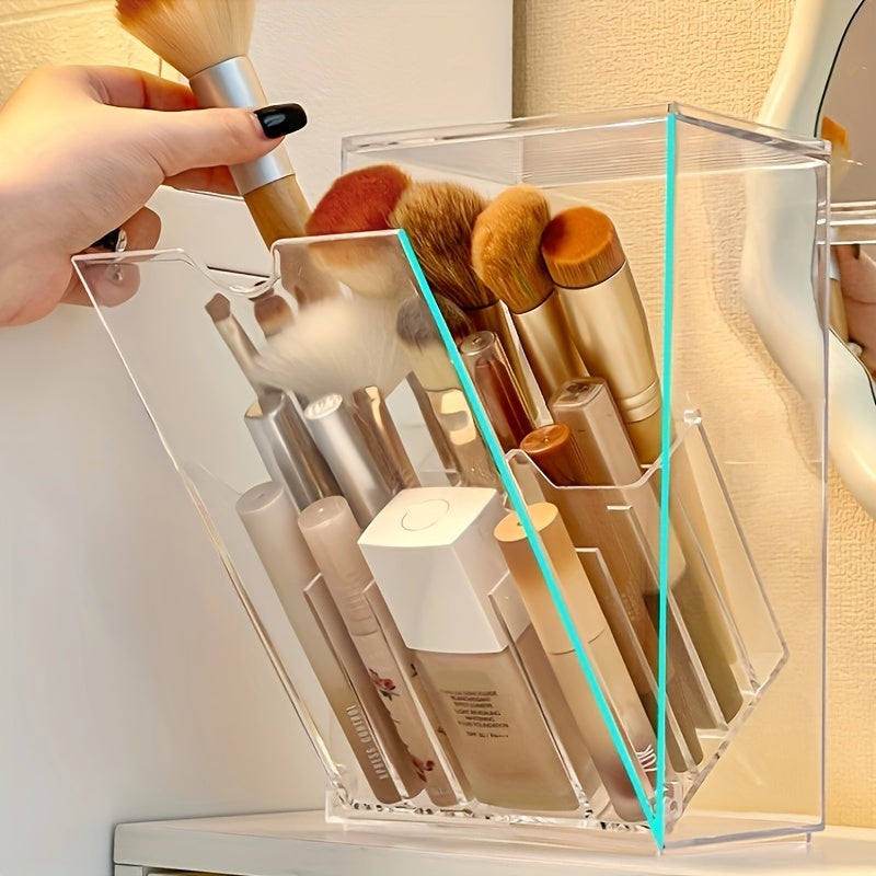 Flip-Top Clear Makeup Brush Holder Cosmetic Storage Box Dust-Proof Desktop Organizer for Brushes And Accessories